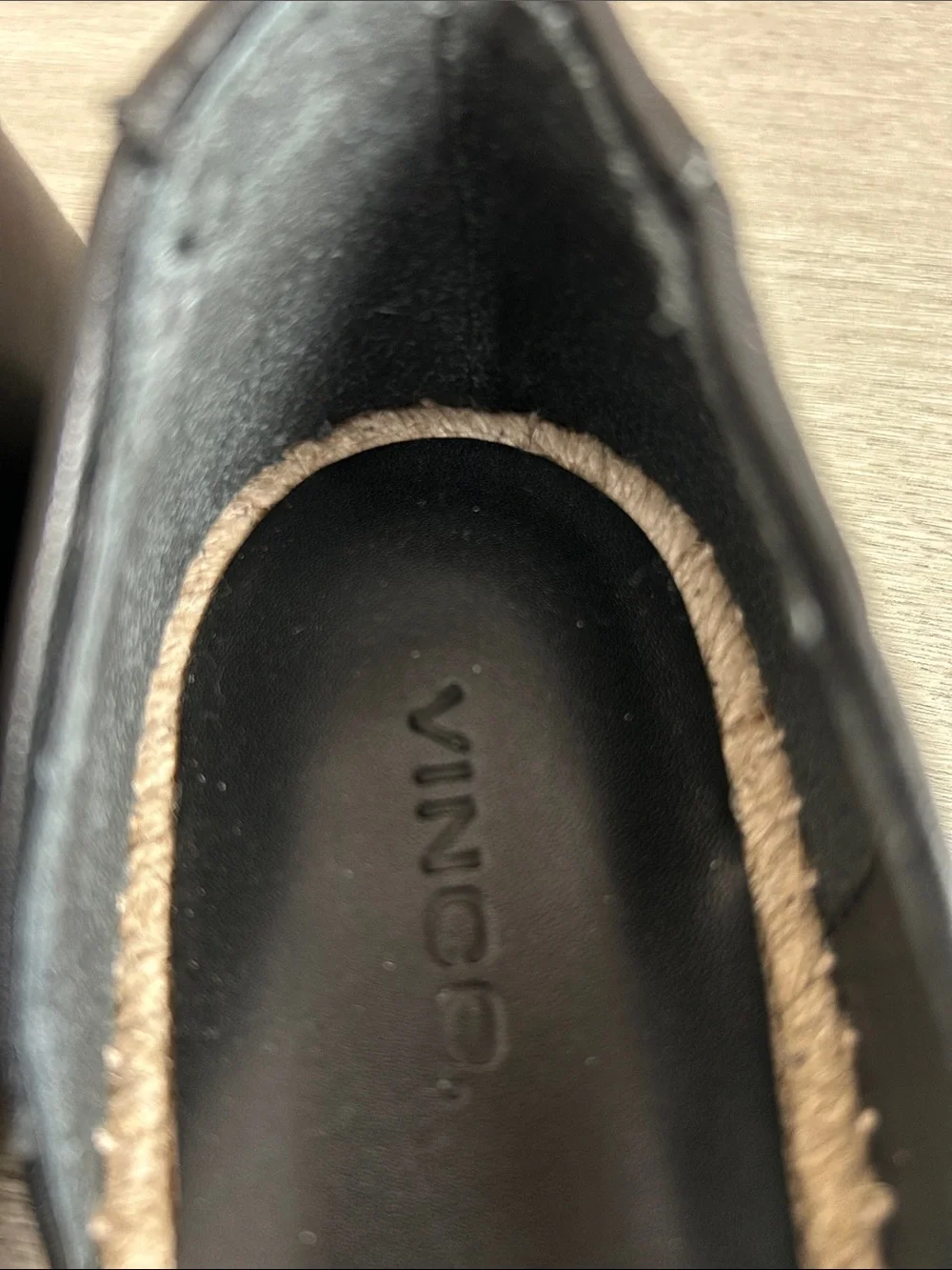 NWOB Vince Black Leather Pointed Toe Espadrille Flats Size 6 Made in Spain